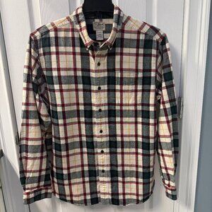 Vintage L.L. Bean Cream Multicolored Plaid Flannel Shirt Size Large Reg